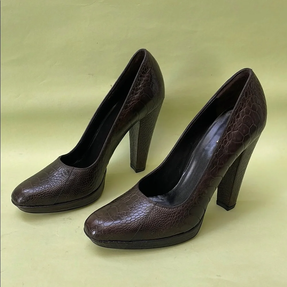New Gucci Dark Brown Alligator/Leather Heels Elegant Design - Picture 2 of 13
